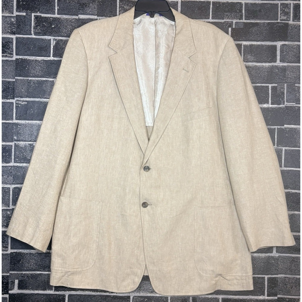 Alan‎ Flusser Sport Coat Unstructured Linen Blend Blazer Men XXL Beige Jacket